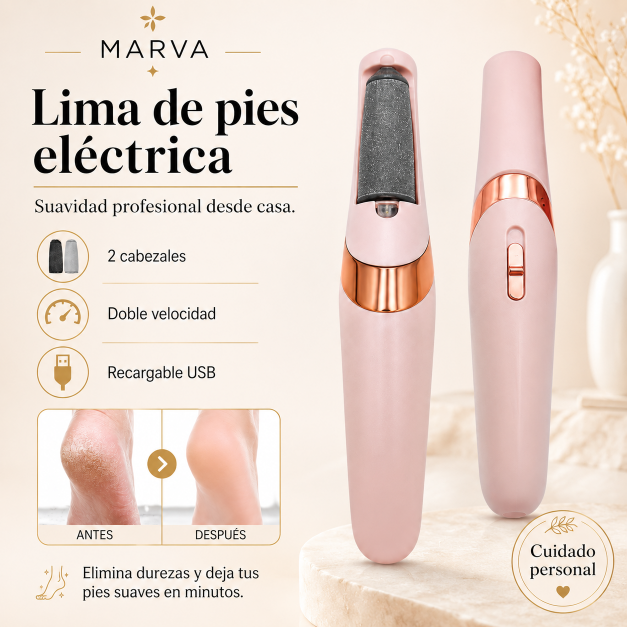 Lima de Pies Eléctrica Recargable con Luz LED
