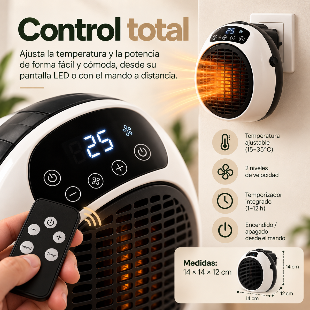 Calefactor Termocerámico Compacto 1350W con Mando