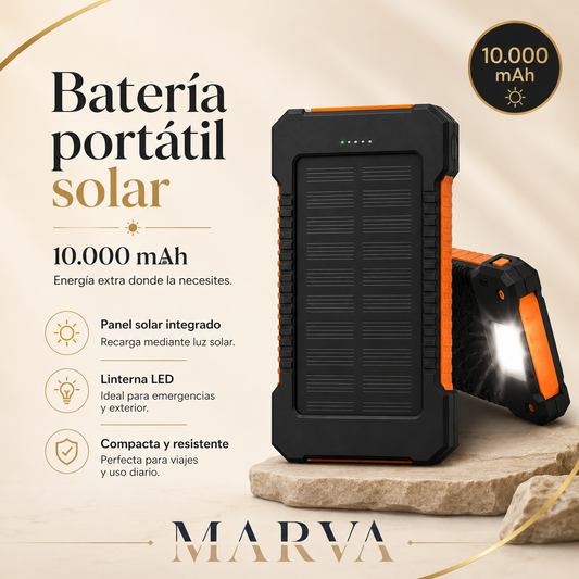 Batería Portátil Solar 10.000 mAh con Linterna LED