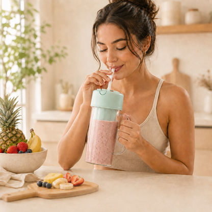 Batidora Portátil USB con Pajita para Smoothies y Batidos