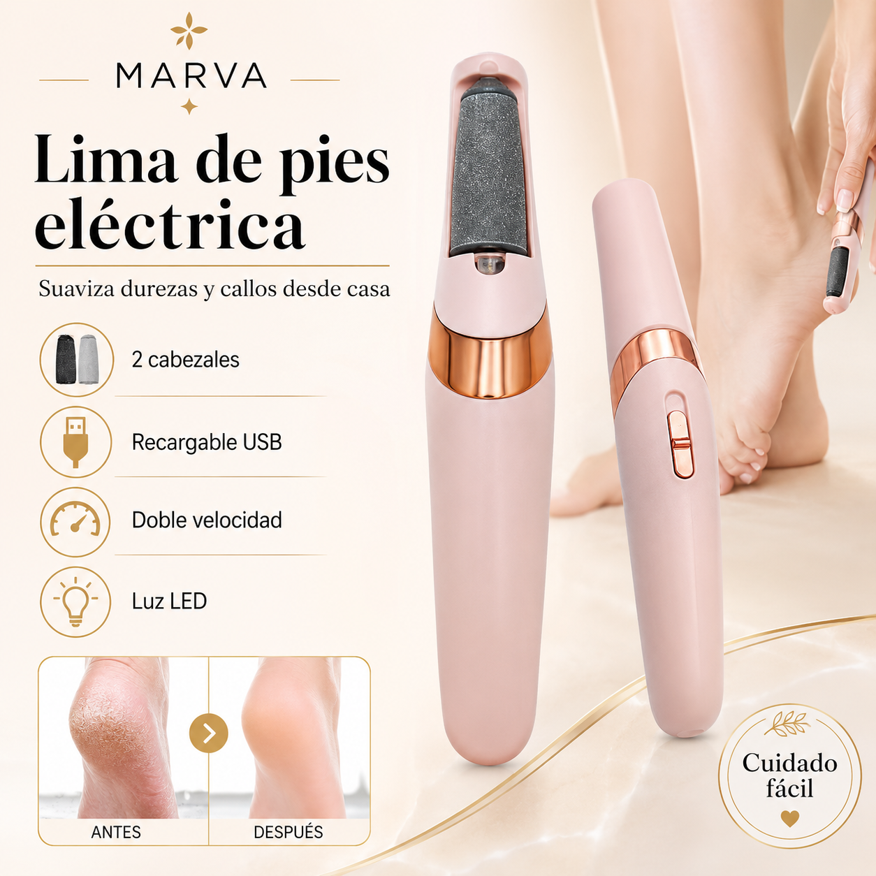 Lima de Pies Eléctrica Recargable con Luz LED