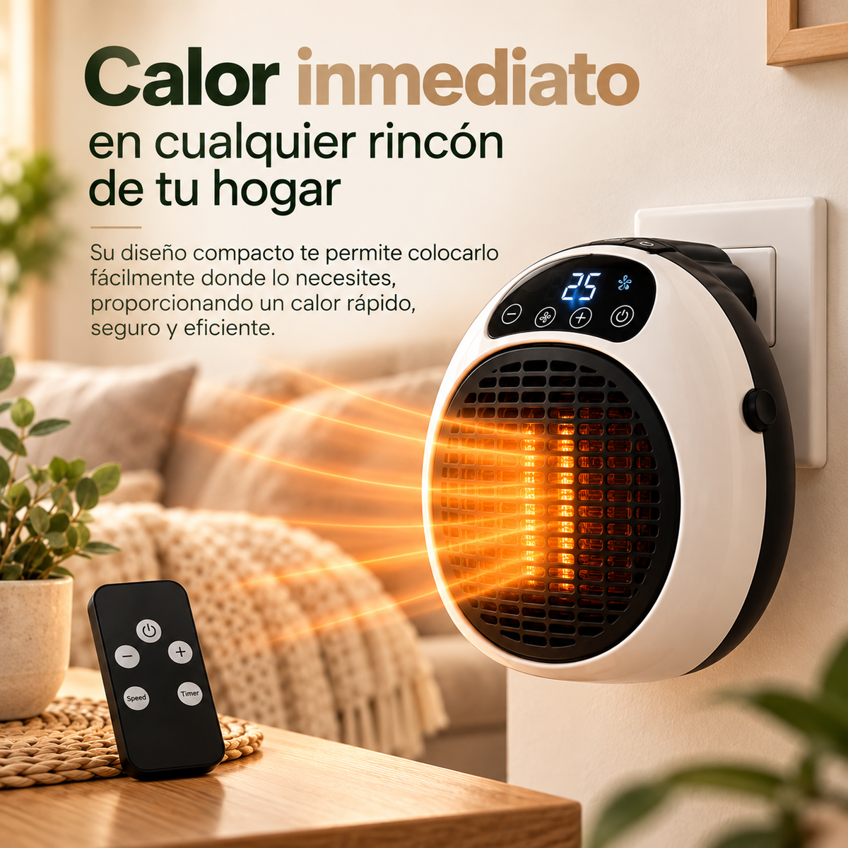 Calefactor Termocerámico Compacto 1350W con Mando